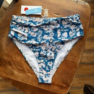 Cupshe Teal and White Floral Bikini Bottom